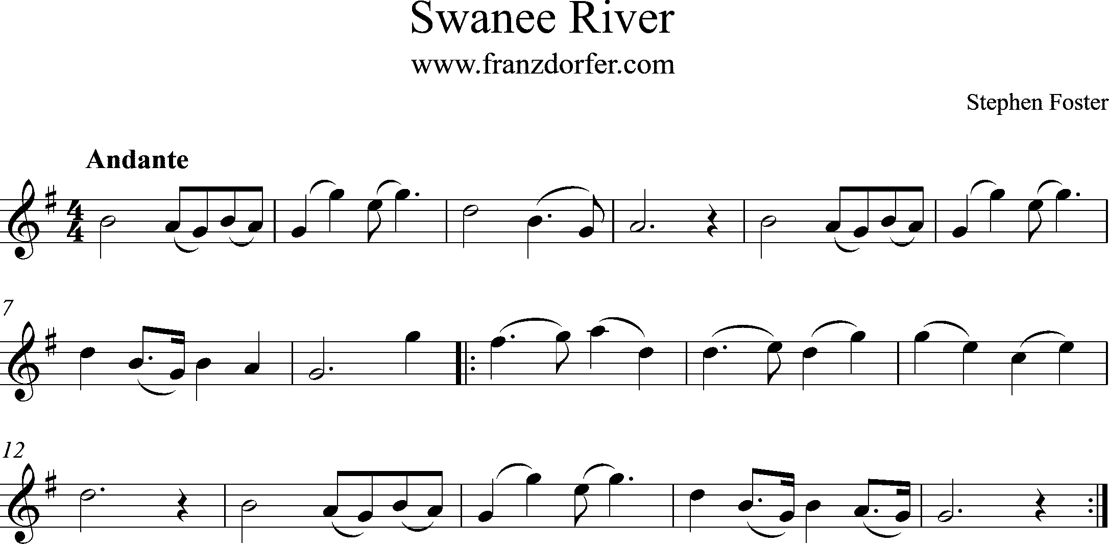 Swanee River freesheetmusic G-Major